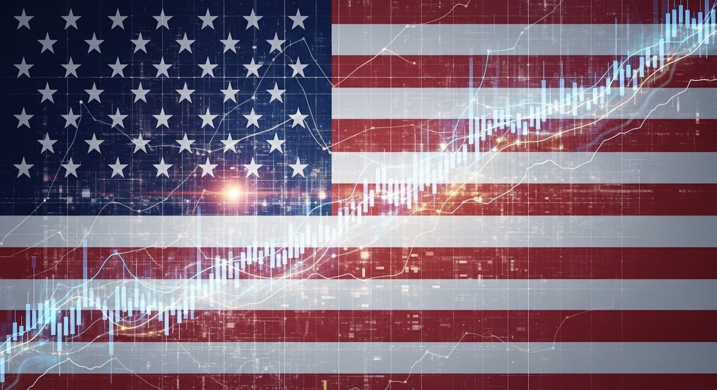 アメリカ国旗に背景に上昇するOfficial Trumpのチャート