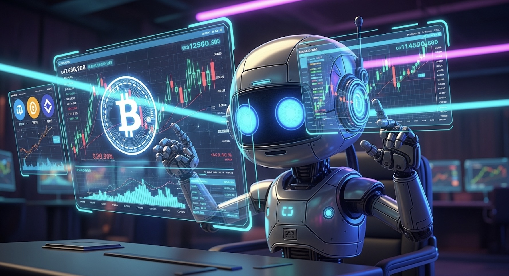 ビットコインチャートを分析するAIミニロボット