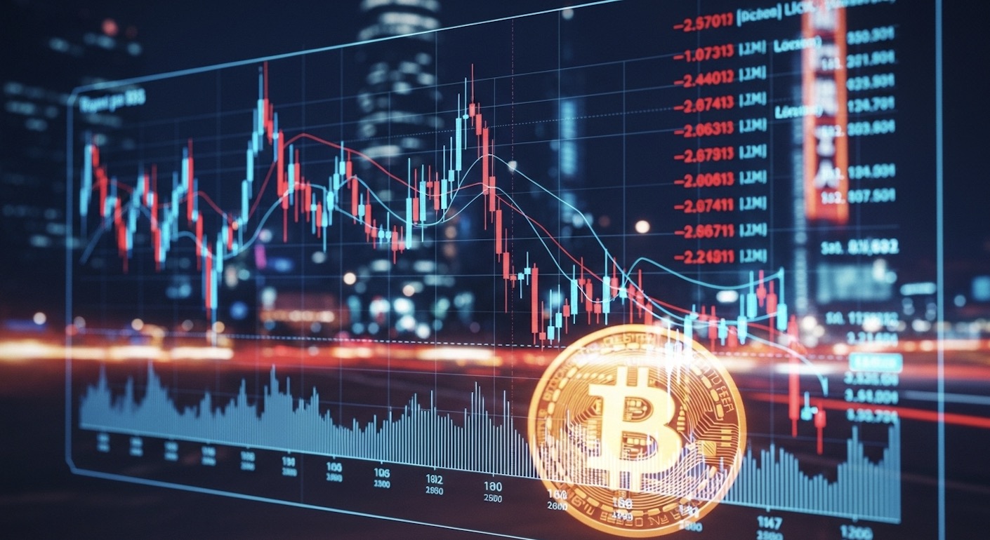 ビットコインの下落相場が映し出されたチャート画面