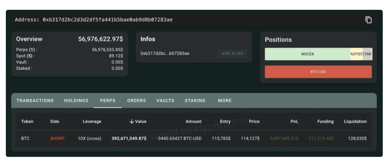 約3億ドル規模の新規ショートポジション(BTC)」に関するオンチェーン情報の
直接的な視覚的エビデンス