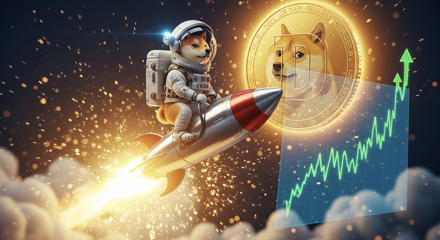 宇宙空間を飛行した月まで上昇するドージコイン