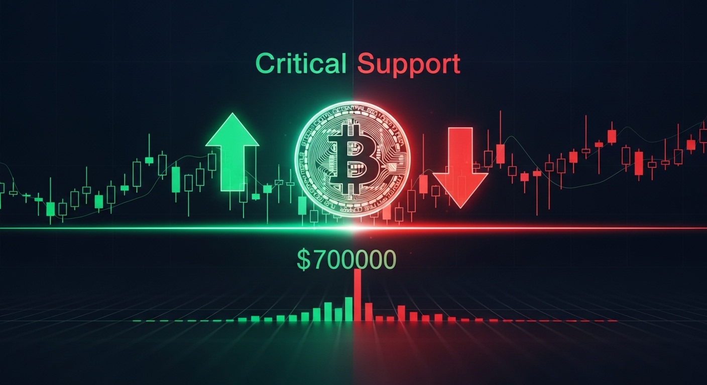 7万ドルの攻防を繰り広げるビットコインのチャート