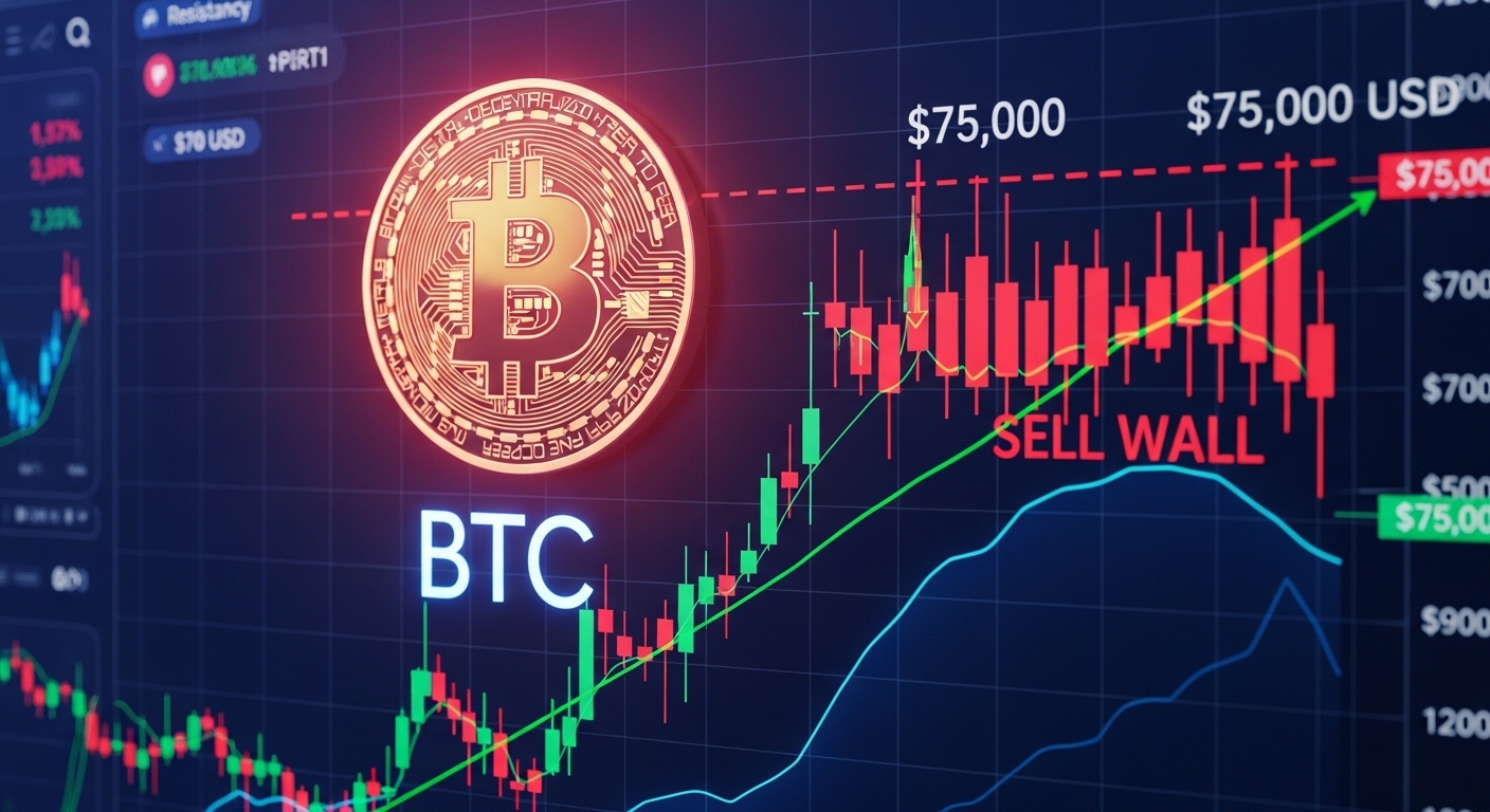 7万5000ドルに巨大な売り注文が設定されたビットコイン市場