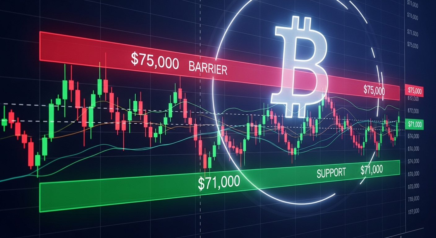 ビットコイン、75,000万ドルに巨大売り注文｜短期レンジ相場継続か