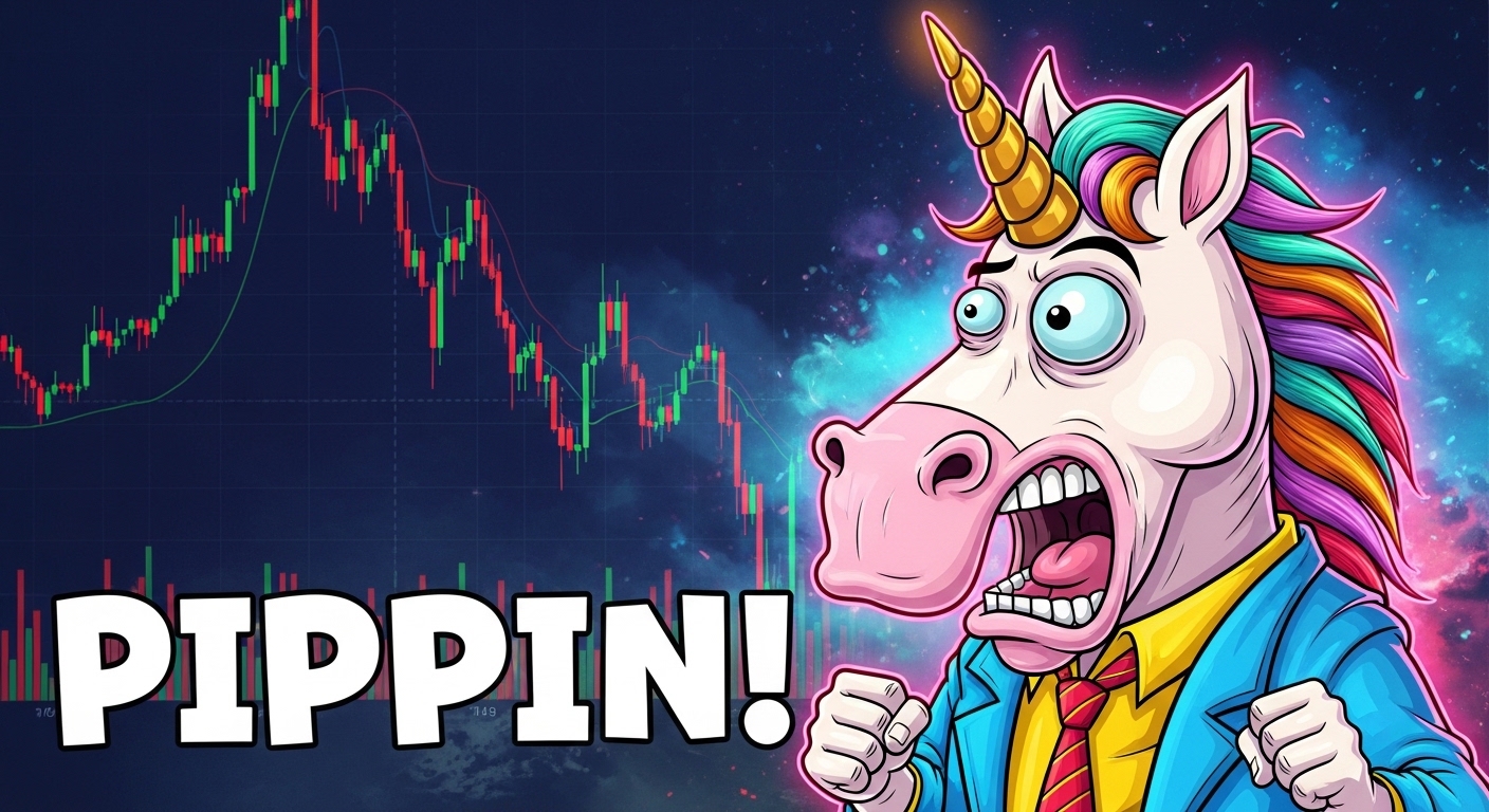 チャート急落にびっくりするPIPPINのユニコーンキャラクター