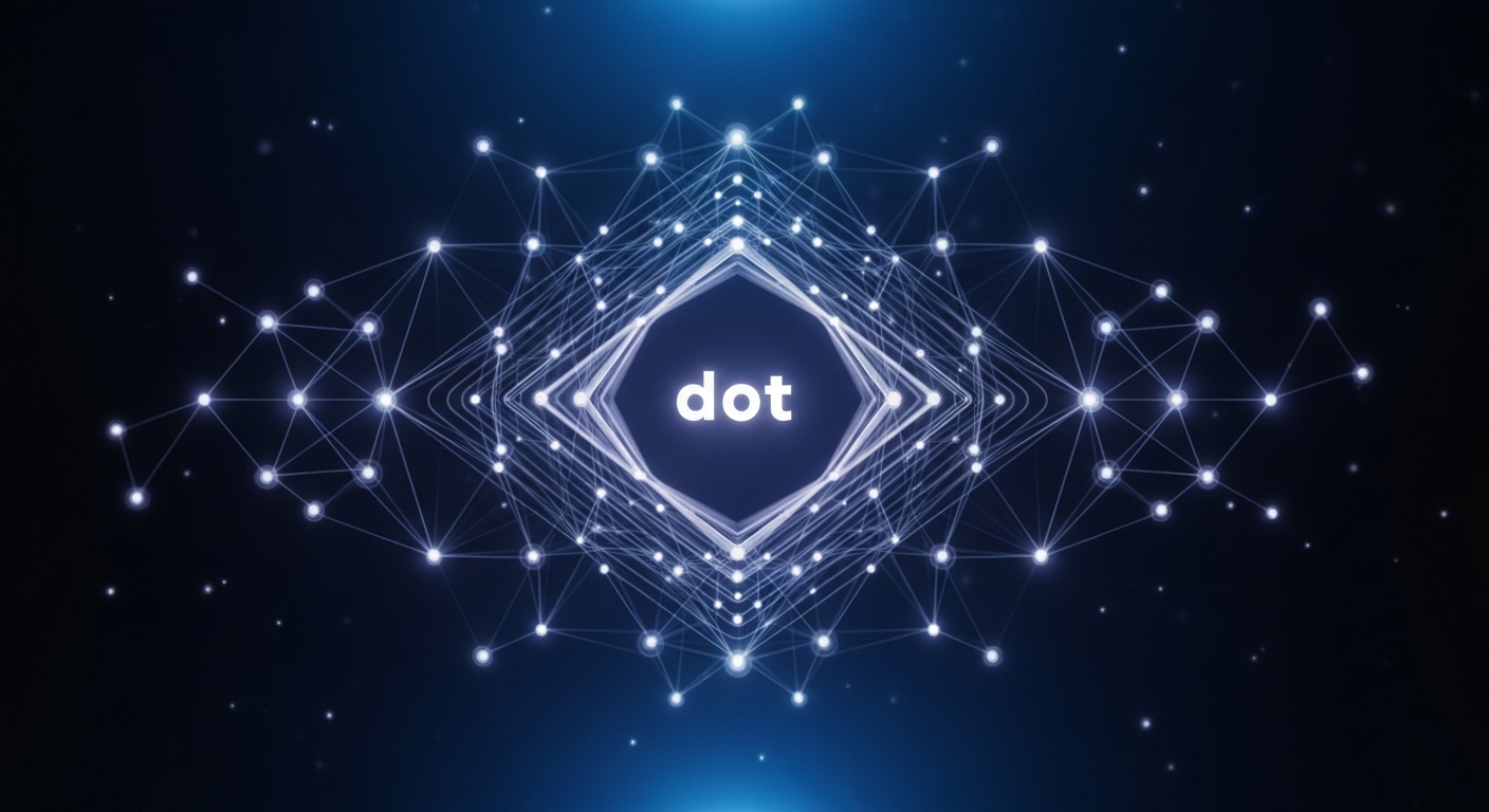 ポルカドットのシンボルマーク「DOT」が中央に浮かぶ神秘的なデジタルアート画像